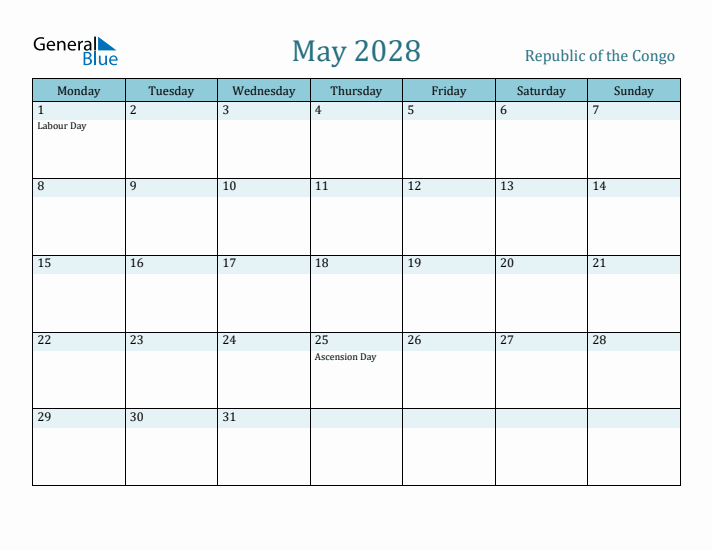 May 2028 Calendar with Holidays