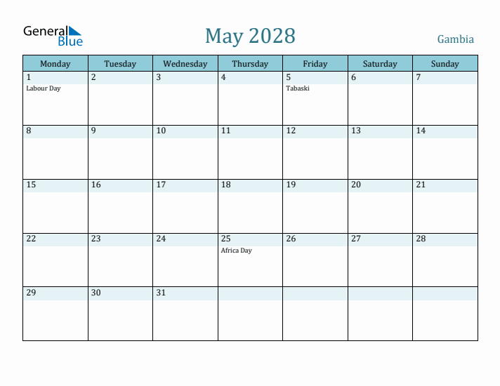 May 2028 Calendar with Holidays