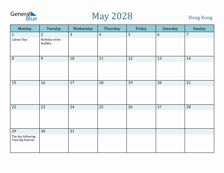 May 2028 Calendar with Holidays