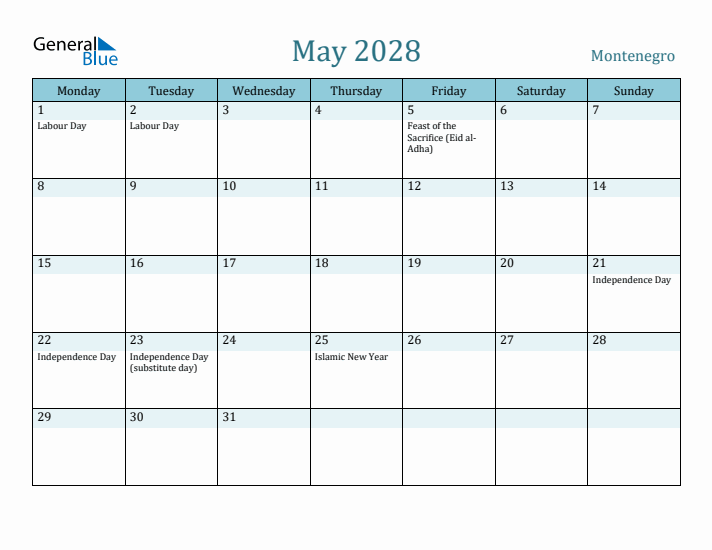 May 2028 Calendar with Holidays