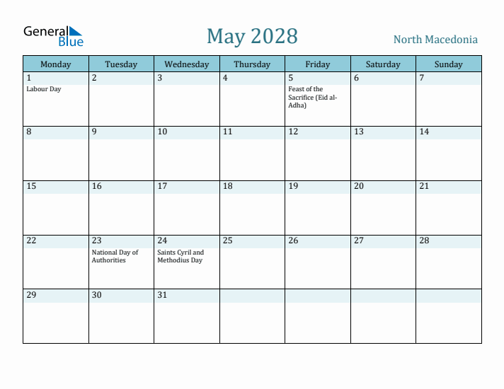 May 2028 Calendar with Holidays