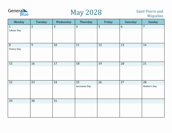 May 2028 Calendar with Holidays