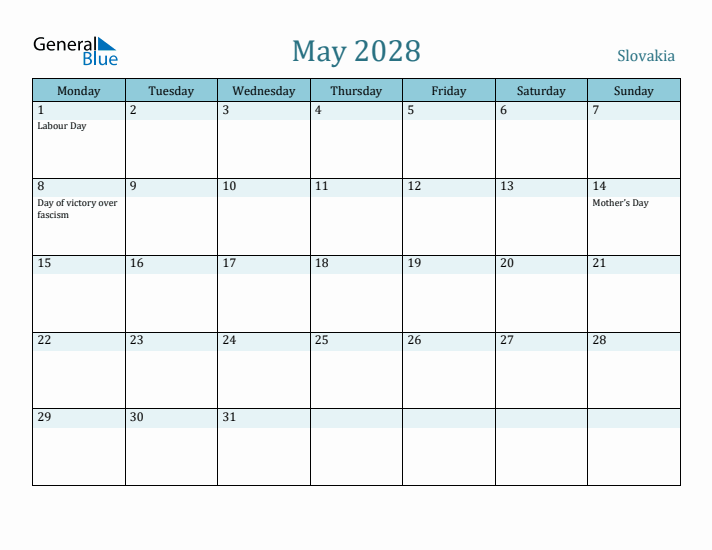 May 2028 Calendar with Holidays