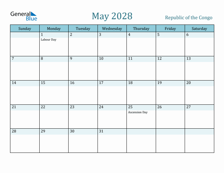 May 2028 Calendar with Holidays