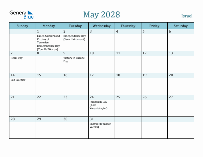 May 2028 Calendar with Holidays