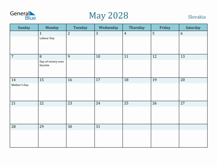 May 2028 Calendar with Holidays