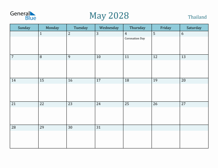 May 2028 Calendar with Holidays