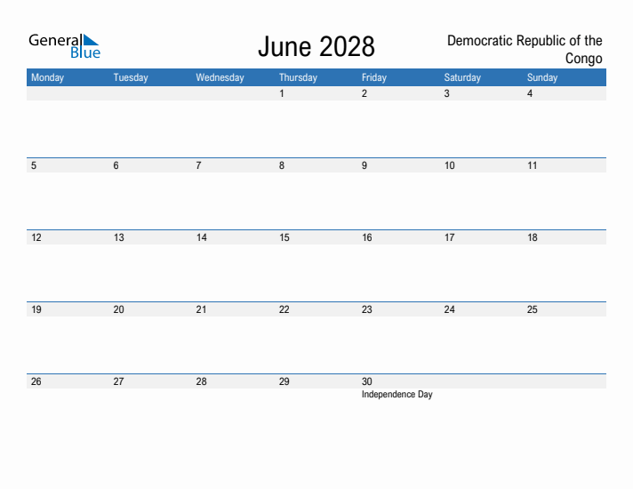 Fillable June 2028 Calendar