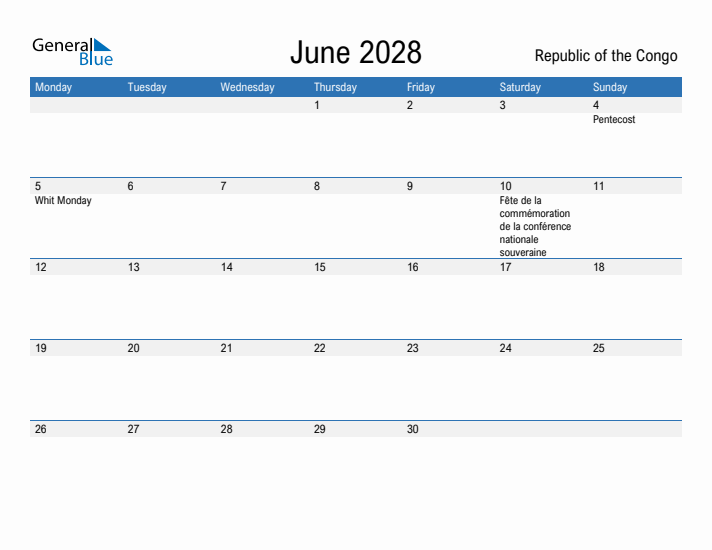 Fillable June 2028 Calendar