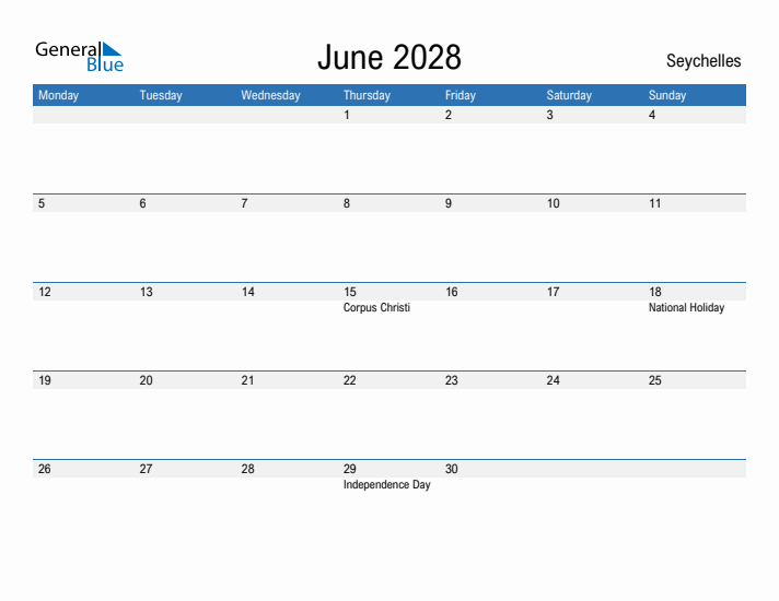 Fillable June 2028 Calendar