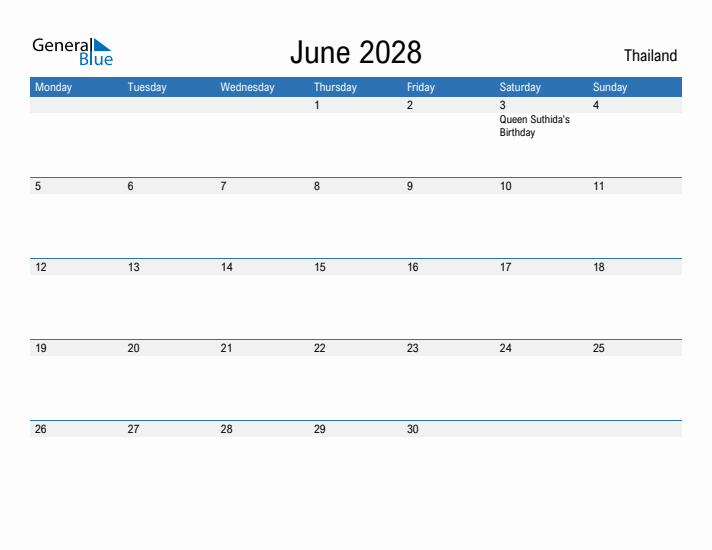 Fillable June 2028 Calendar