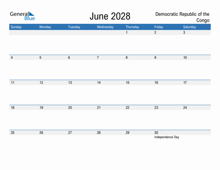 Fillable June 2028 Calendar