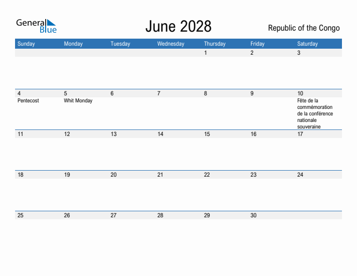 Fillable June 2028 Calendar