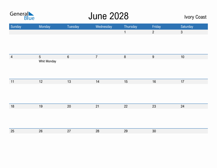 Fillable June 2028 Calendar