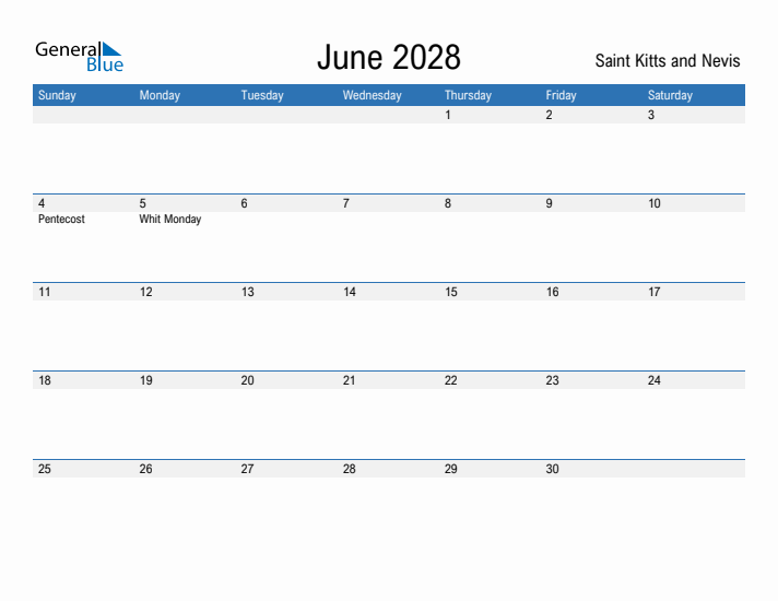 Fillable June 2028 Calendar