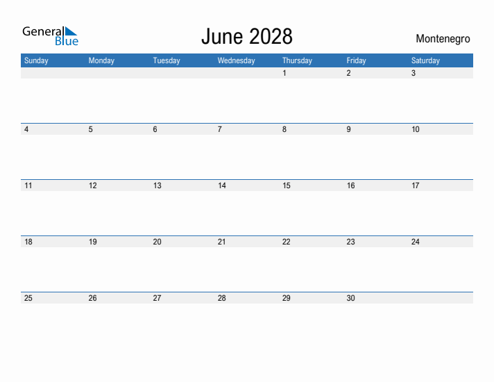 Fillable June 2028 Calendar