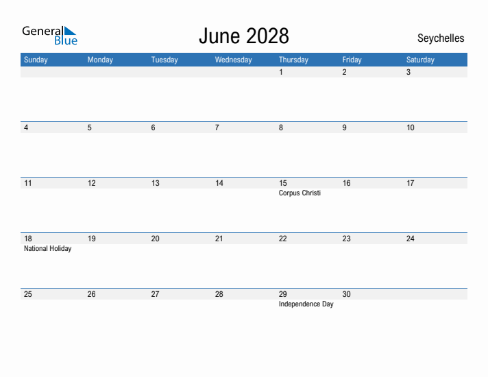 Fillable June 2028 Calendar