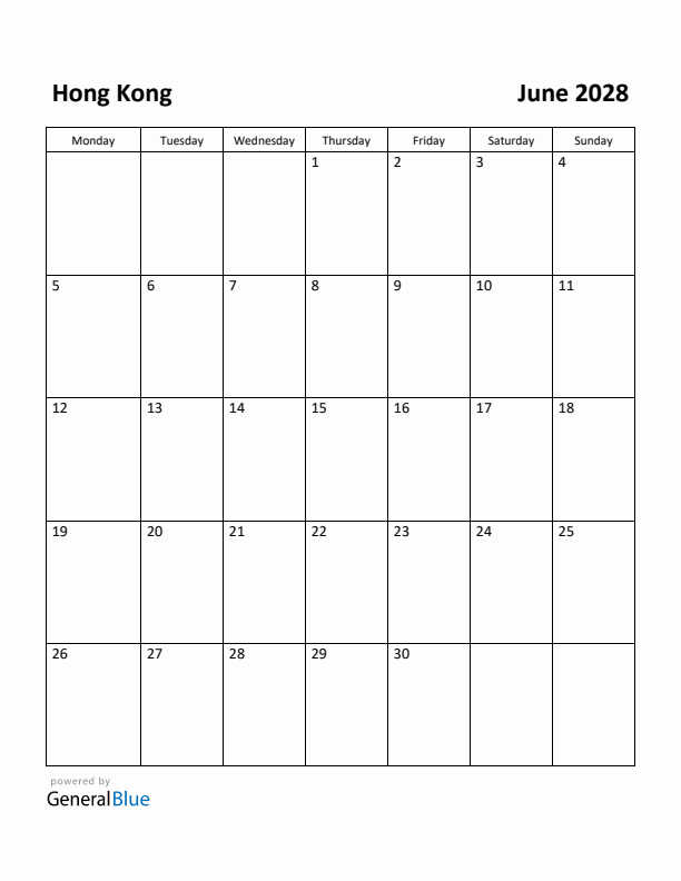 June 2028 Calendar with Hong Kong Holidays