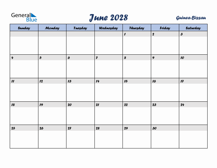 June 2028 Calendar with Holidays in Guinea-Bissau