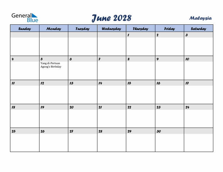 June 2028 Calendar with Holidays in Malaysia