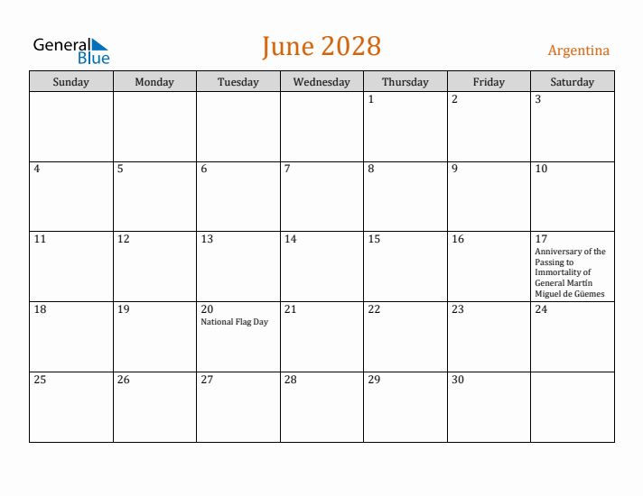 June 2028 Holiday Calendar with Sunday Start