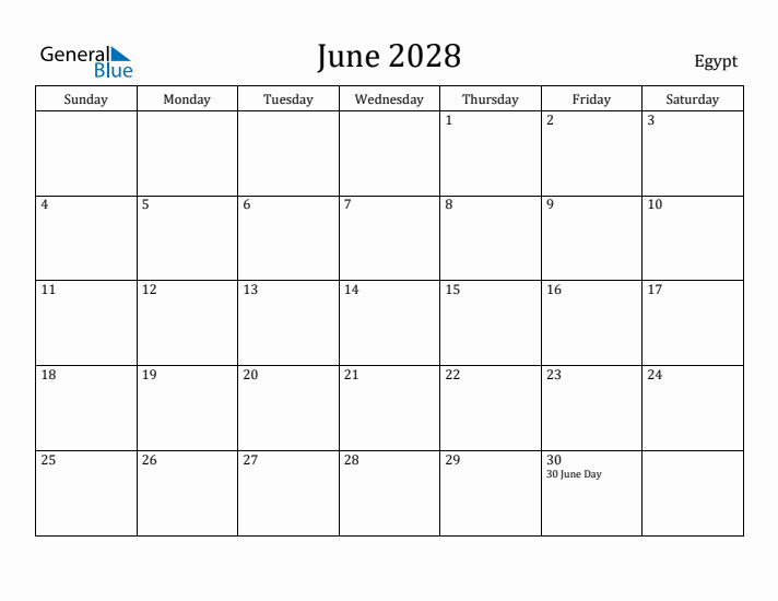 June 2028 Calendar Egypt