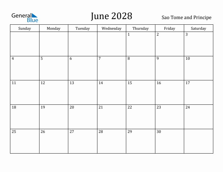 June 2028 Calendar Sao Tome and Principe
