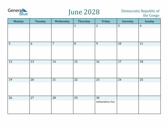 June 2028 Calendar with Holidays