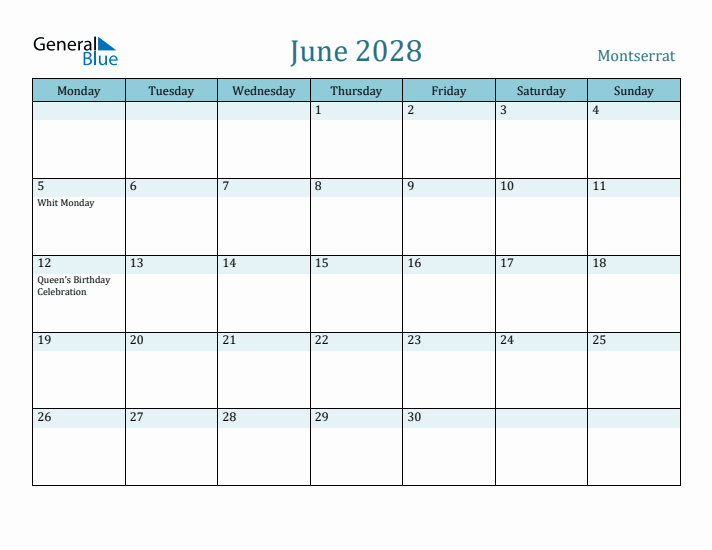 June 2028 Calendar with Holidays