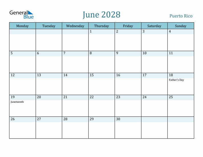 June 2028 Calendar with Holidays