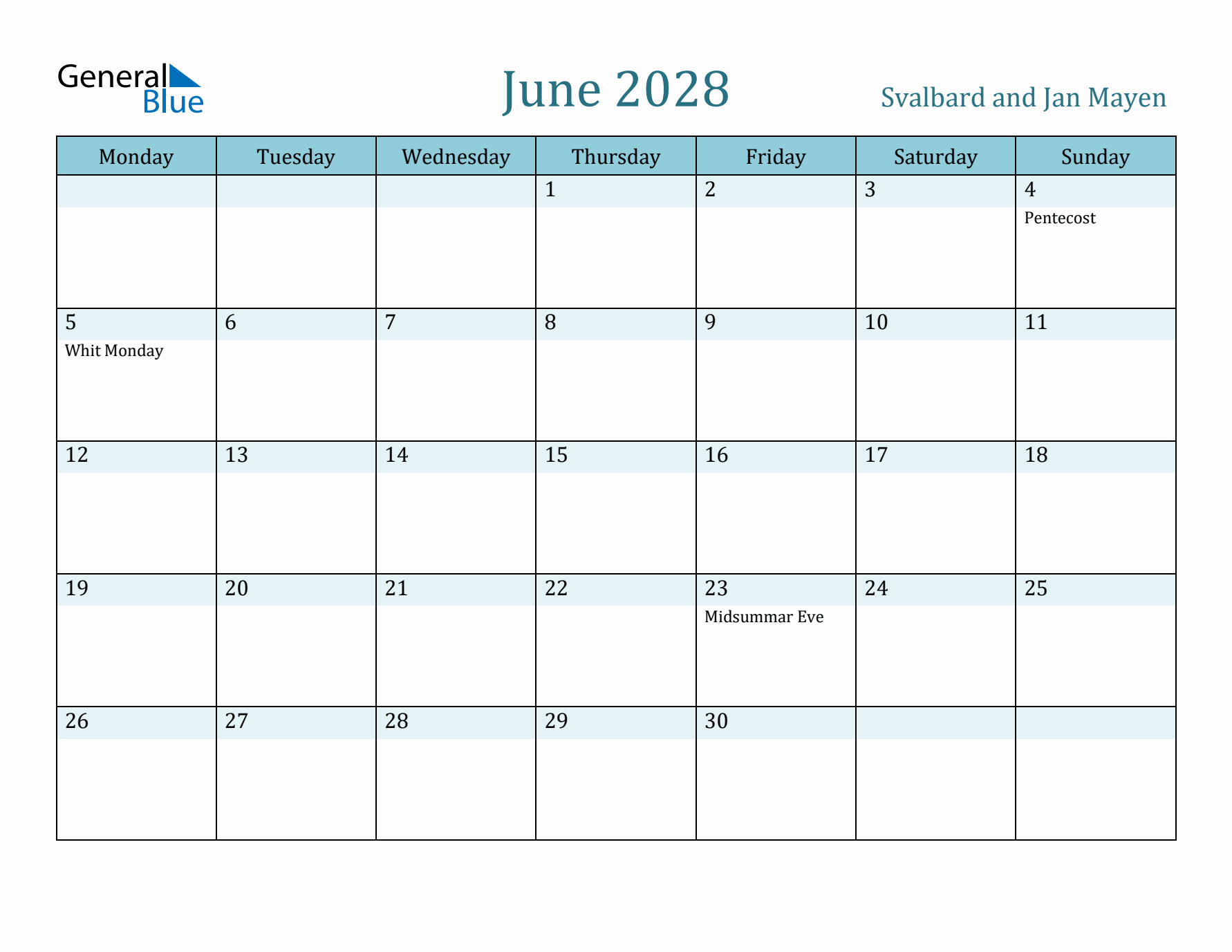 June 2028 Calendar with Holidays