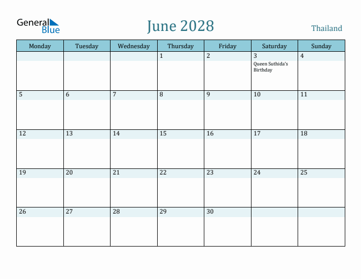 June 2028 Calendar with Holidays