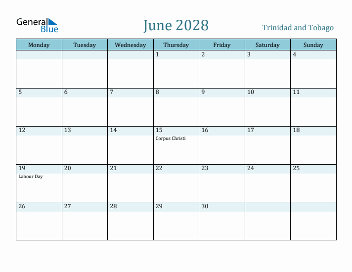 June 2028 Calendar with Holidays