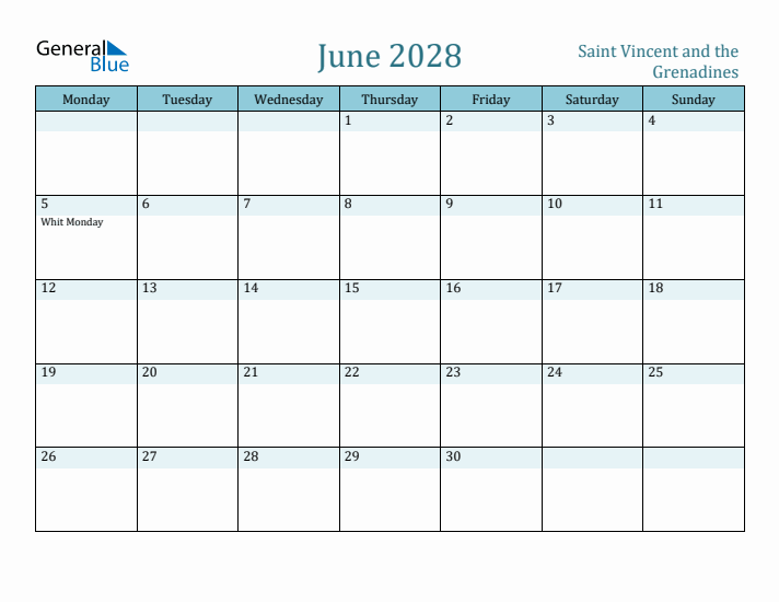 June 2028 Calendar with Holidays