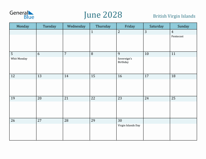 June 2028 Calendar with Holidays