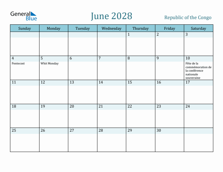 June 2028 Calendar with Holidays