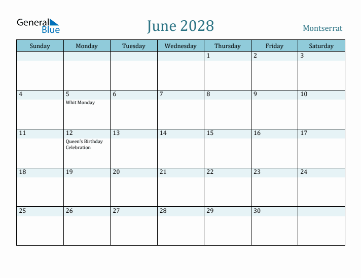 June 2028 Calendar with Holidays
