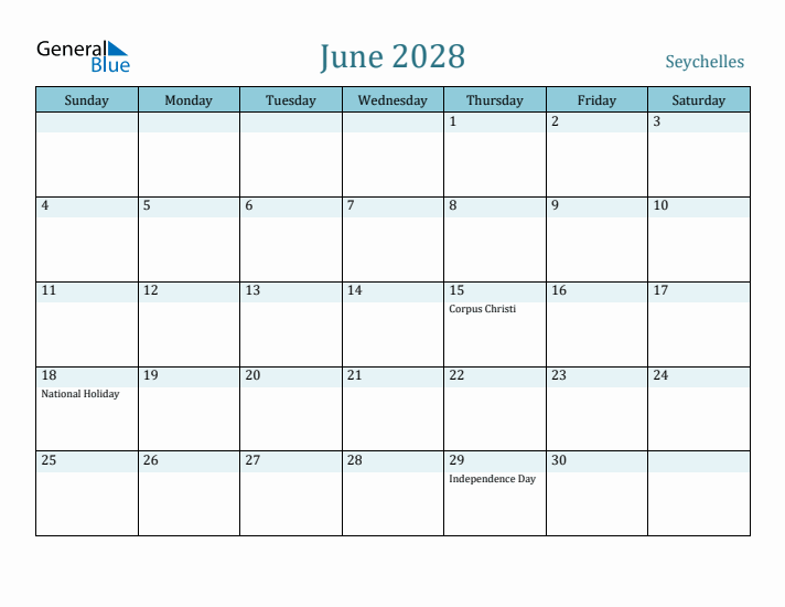 June 2028 Calendar with Holidays