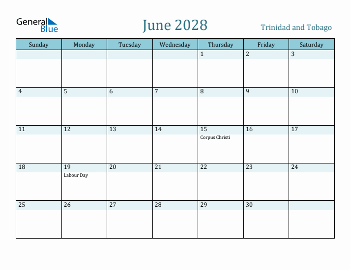 June 2028 Calendar with Holidays