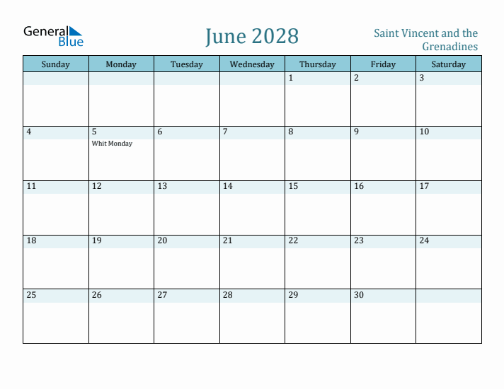 June 2028 Calendar with Holidays