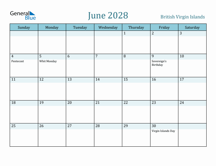 June 2028 Calendar with Holidays