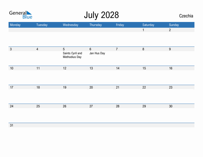Fillable July 2028 Calendar
