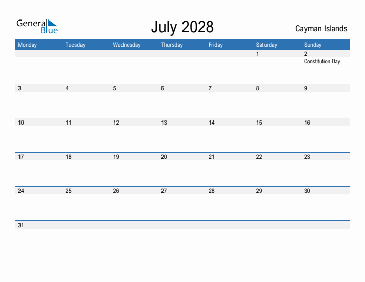 Fillable July 2028 Calendar
