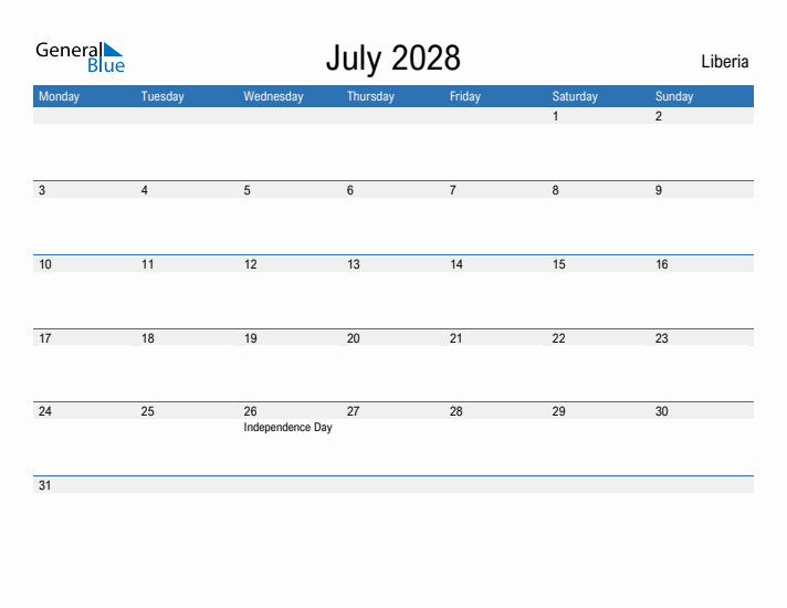 Fillable July 2028 Calendar