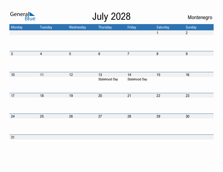 Fillable July 2028 Calendar