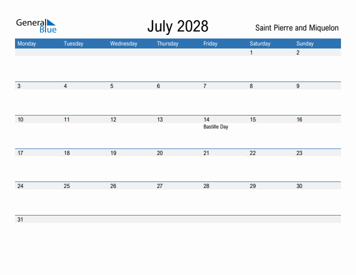 Fillable July 2028 Calendar