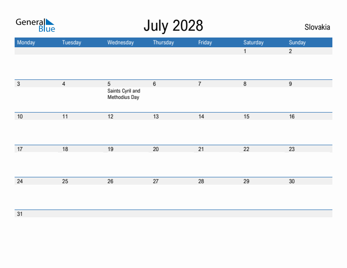 Fillable July 2028 Calendar