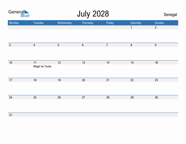 Fillable July 2028 Calendar
