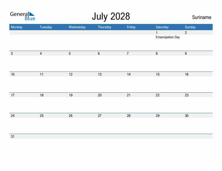 Fillable July 2028 Calendar