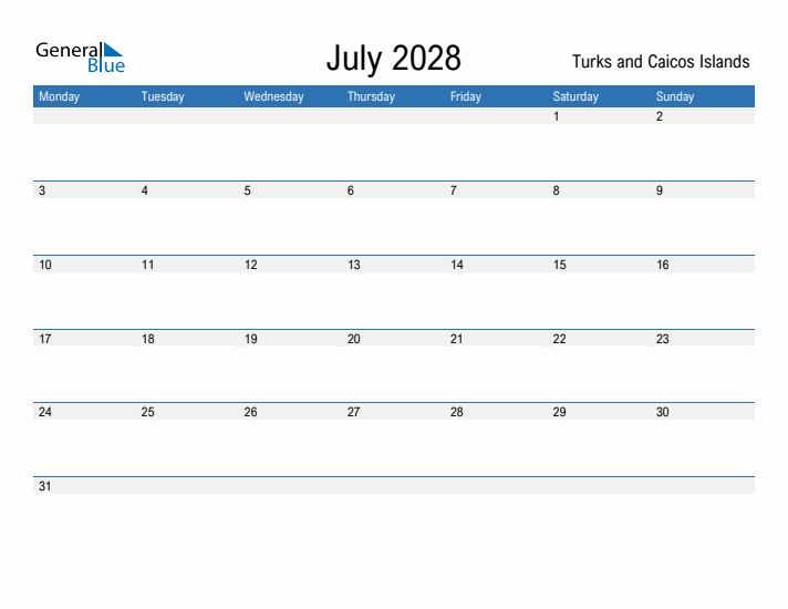 Fillable July 2028 Calendar